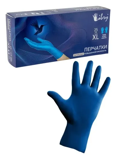 Перчатки латексные Libry ультрапрочные HR,синие S 1*10уп*25пар (аналог DERMAGRIP)
